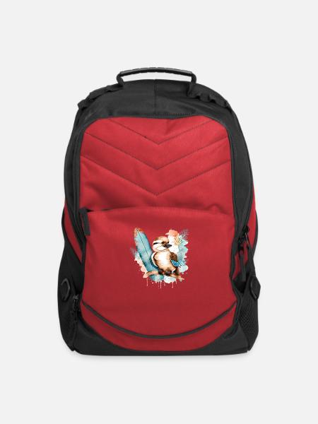 Surfing Bird Kookaburra Watercolor - Computer Backpack - red