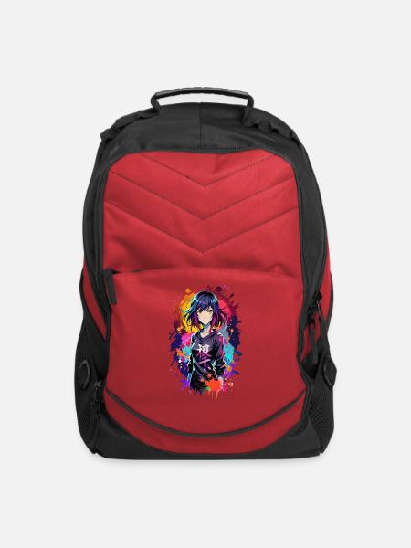 Neon Splash Anime Portrait - Computer Backpack - red