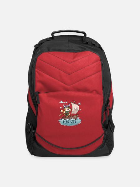 Purr-serk Fury: Feline Viking - Computer Backpack - red