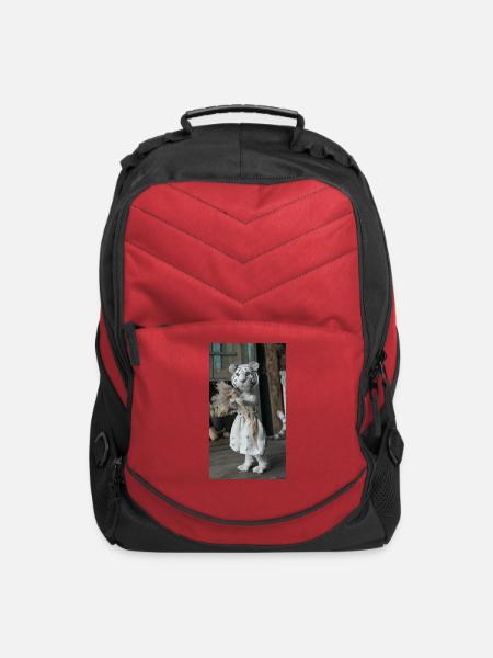 Tiger Plush in Dress with Broom - Computer Backpack - red