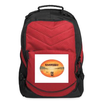 Sunset Skyline with Japanese Calligraphy - Computer Backpack - red - Front