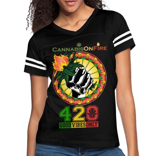 Charming Cannabis On Fire 420 Weed Marijuana - Women's V-Neck Football Tee