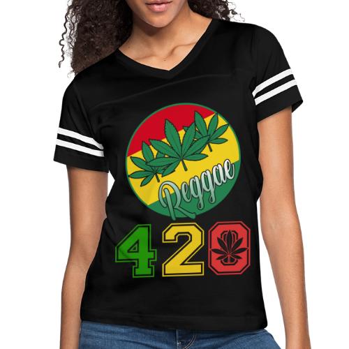 Lively 420 Reggae Ganja Weed Marijuana Design - Women's V-Neck Football Tee