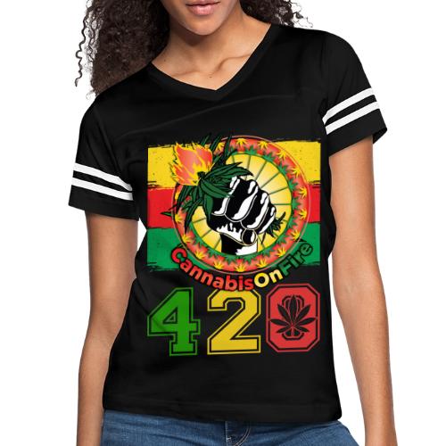 Antic 420 OnFire Herb Weed Marijuana Design - Women's V-Neck Football Tee