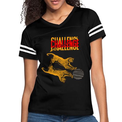 Double tiger fashion, jungle feline animals. - Women's V-Neck Football Tee