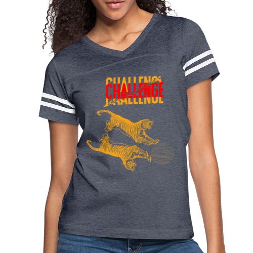 Double tiger fashion, jungle feline animals. - Women's V-Neck Football Tee