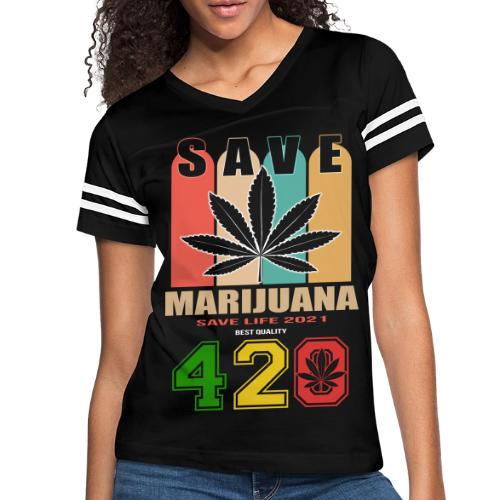 Hysterical 420 Save The Plant Weed Marijuana - Women's V-Neck Football Tee