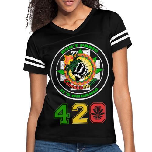 Playful 420 On Fire Organic Weed Marijuana Design - Women's V-Neck Football Tee