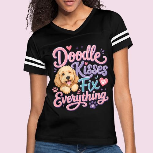 Doodle Kisses Fix Everything Dog Lover Gift - Women's V-Neck Football Tee