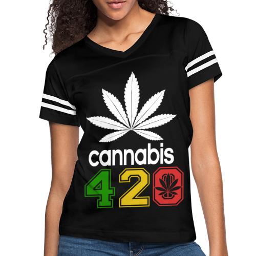Humorous 420 Authentic Herb Weed Marijuana Design - Women's V-Neck Football Tee