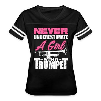 Trumpet Girl Funny Trumpet Player Marching Band - Women's V-Neck Football Tee - black/white - Front - Danielle (179cm)