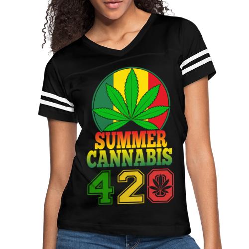 Enjoyable 420 Summer Smoker Weed Marijuana Design - Women's V-Neck Football Tee