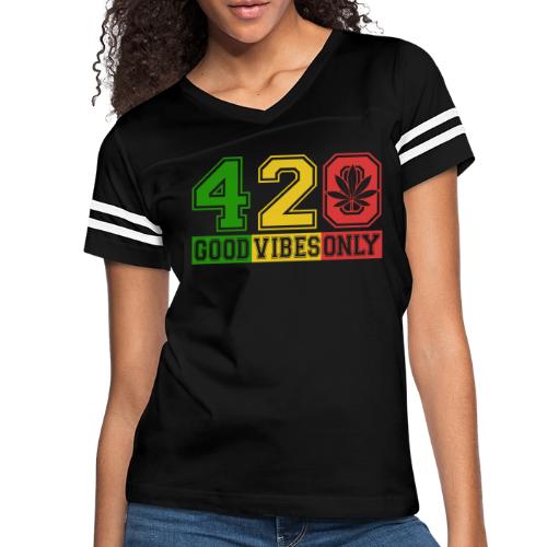 Witty 420 GoodVibes Herb Weed Marijuana Design - Women's V-Neck Football Tee