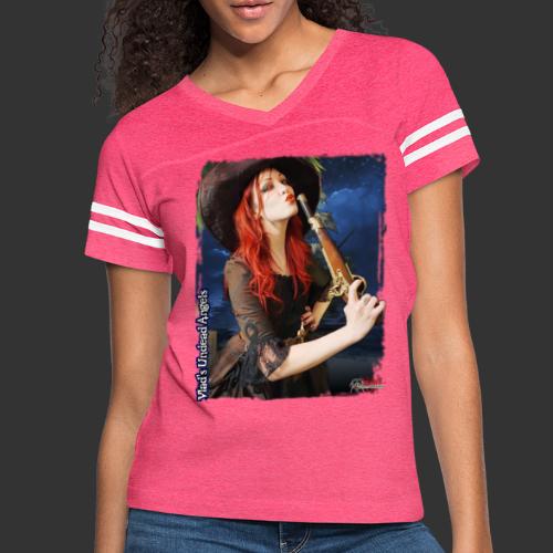 Live Undead Angels: Vamp Pirate Jacquotte w/Musket - Women's V-Neck Football Tee