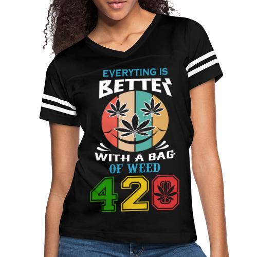 Comic 420 Better Herb Weed Marijuana Design - Women's V-Neck Football Tee
