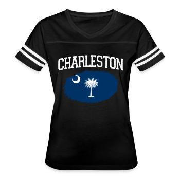 Charleston Sc South Carolina Flag Sports - Women's V-Neck Football Tee - black/white - Front - Danielle (179cm)