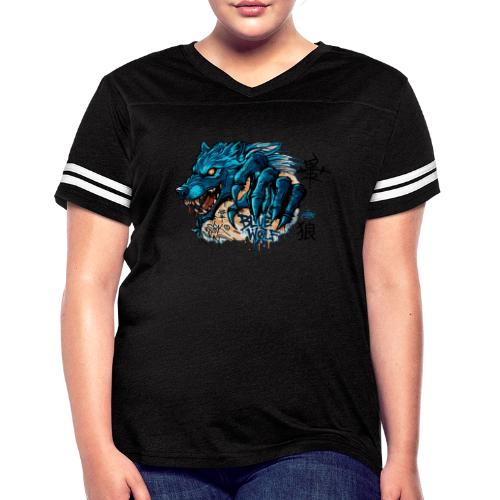Blue Wolf Graffiti Street Art - Women's V-Neck Football Tee