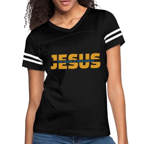 Jesus The Healer of Brokenness – Christian Faith - Women's V-Neck Football Tee