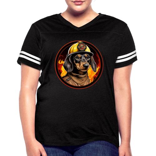 Firefighter Dachshund - Women's V-Neck Football Tee