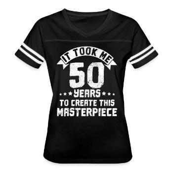 50th Birthday - Funny Gift - Women's V-Neck Football Tee - black/white - Front - Danielle (179cm)