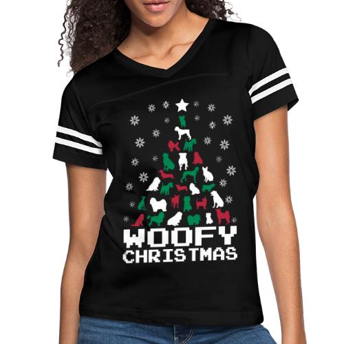 Woofy Christmas Tree - Women's V-Neck Football Tee