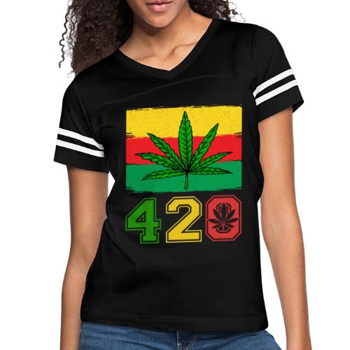 Farcical 420 Herb Flag Weed Marijuana Design - Women's V-Neck Football Tee
