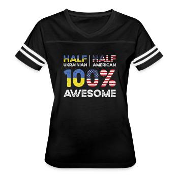 Born Ukrainian Ukraine American USA Citizenship - Women's V-Neck Football Tee - black/white - Front - Danielle (179cm)