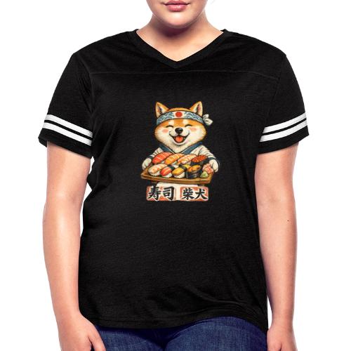 Funny Shiba Inu Sushi Kawaii Dog Tee - Women's V-Neck Football Tee