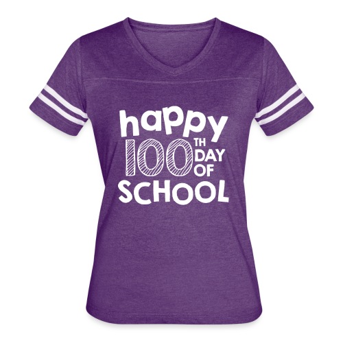 Happy 100th Day of School Chalk Teacher Shirts - Women's V-Neck Football Tee