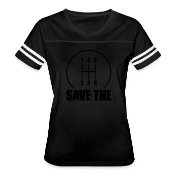 Save The Stick Shift Car Guy Manual Stick Shiftsti - Women's V-Neck Football Tee - black/white - Front - Danielle (179cm)