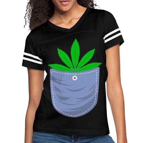 Jesting 420 Pocket Of Herb Weed Marijuana Design - Women's V-Neck Football Tee