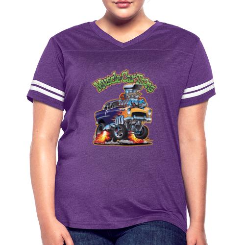 Muscle Car Toons Automotive Comic Book Cover Art - Women's V-Neck Football Tee