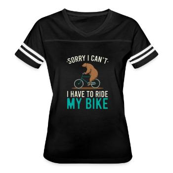 Bear Riding A Bicycle Mountain Bike Cyclist - Women's V-Neck Football Tee - black/white - Front - Danielle (179cm)