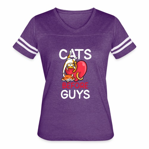 two cats before guys heart anti valentines day - Women's V-Neck Football Tee