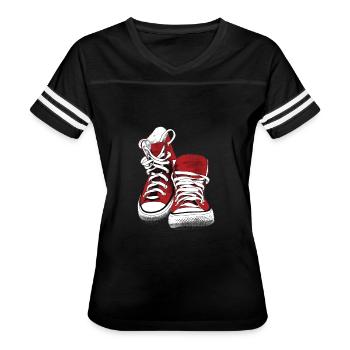 Sneakers street style,Top Sneakers - Women's V-Neck Football Tee - black/white - Front - Danielle (179cm)