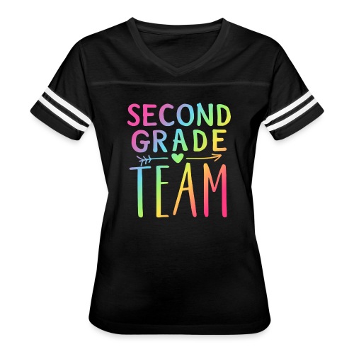 Second Grade Team Neon Rainbow Teacher T-Shirts - Women's V-Neck Football Tee