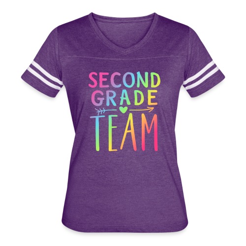 Second Grade Team Neon Rainbow Teacher T-Shirts - Women's V-Neck Football Tee