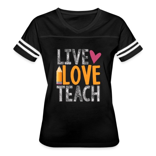 Live Love Teach Pencil Heart Teacher T-Shirts - Women's V-Neck Football Tee