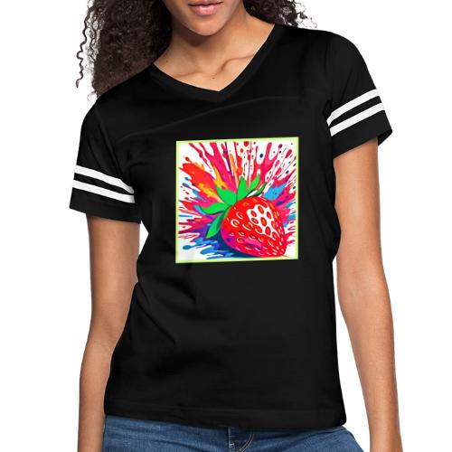Splatter Strawberry Splash - Women's V-Neck Football Tee