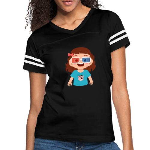 Girl red blue 3D glasses doing Vision Therapy - Women's Vintage Sports T-Shirt