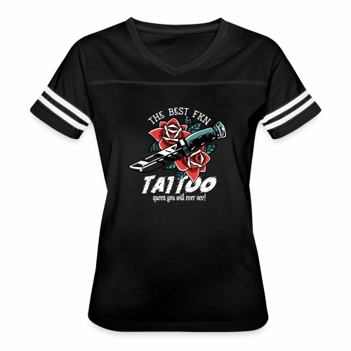 Best Fucking Tattoo Queen Knife Roses Inked - Women's V-Neck Football Tee
