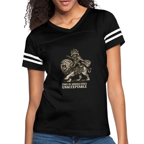 Funny Raccoon King Riding Lion Vintage Meme Art - Women's V-Neck Football Tee