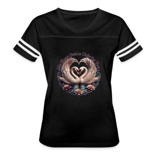 My Heart Swims Only for You Swan Heart T-Shirt - Women's V-Neck Football Tee