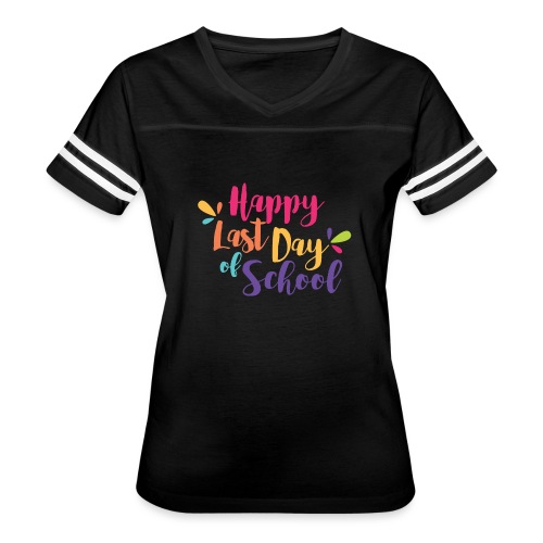 Happy Last Day of School Colorful Teacher T-Shirts - Women's V-Neck Football Tee