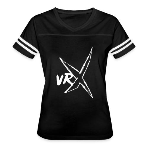 VRX logo WHITE - Women's V-Neck Football Tee