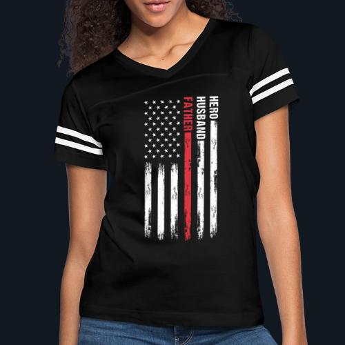 American Best Dad Hero Husband Father - Women's V-Neck Football Tee