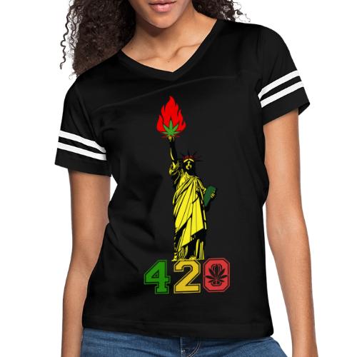 Humoristic 420 Liberty Herb Weed Marijuana Design - Women's V-Neck Football Tee