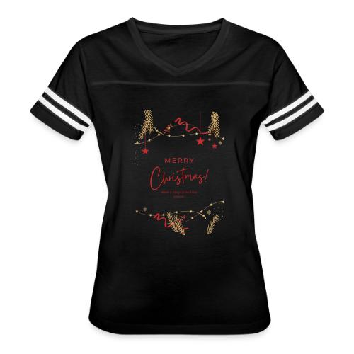 Merry Christmas Typography Design - Women's V-Neck Football Tee