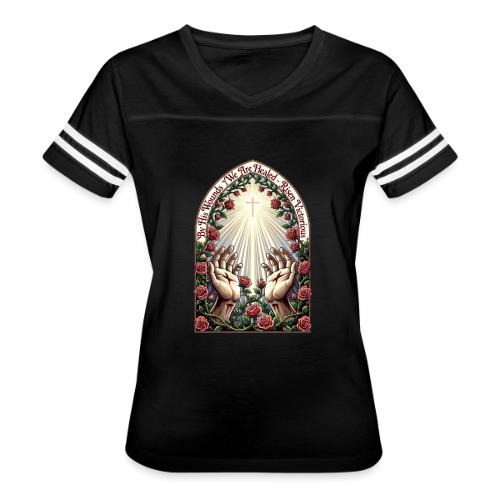 Easter By His Wounds Healed T Shirt, Renewal Gift - Women's V-Neck Football Tee