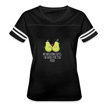 Here For The Food Wedding Guest Bride and Groom Vi - Women's V-Neck Football Tee - black/white - Front - Danielle (179cm)
